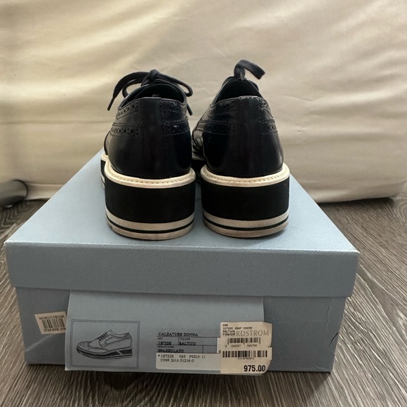 Prada Navy Leather Platform Loafers - Picture 1 of 4